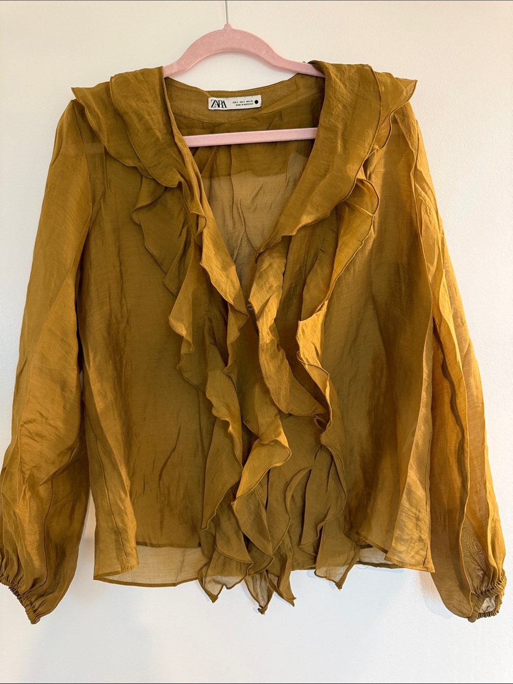 Zara Mustard Ruffle Front Blouse